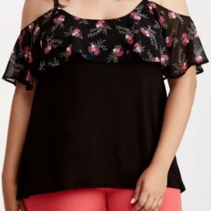 Torrid black and floral cold shoulder blouse